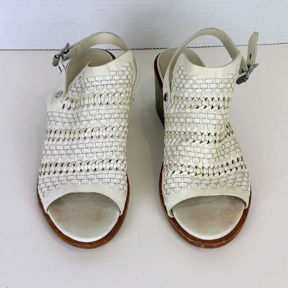 Rag & Bone Wyatt Block Heel Open Toe Leather Sandal Ivory Woven Buckle Sz 38.5 8 - Picture 4 of 12
